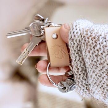 Personalised Natural Leather Anniversary Travel Keyring, 2 of 3