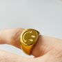 Smiley Gold Plated Stainless Steel Chunky Signet Ring, thumbnail 2 of 4