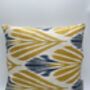 Square Ikat Silk Cushion Yellow And Blue Feather, thumbnail 2 of 8