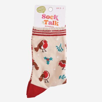 Women's Bamboo Socks Christmas Robins, 5 of 5