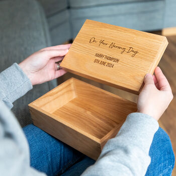 Personalised Christening Baptism Naming Day Oak Keepsake Box, 2 of 3