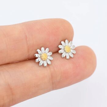 Sweet Daisy Flower Stud Earrings In Sterling Silver, 7 of 12