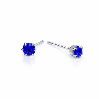 Sterling Silver Sapphire Micro Stud Earrings – 3mm, 3 of 4
