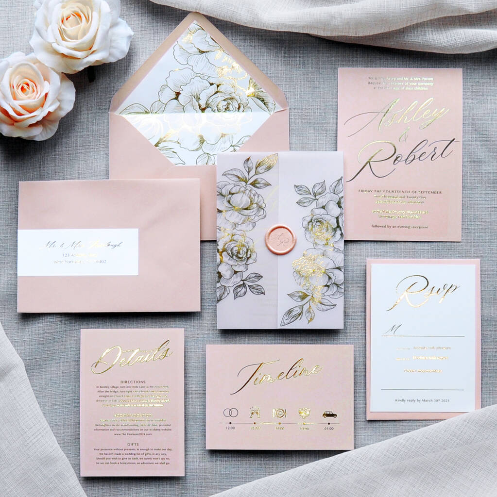 Pink And Gold Floral Wedding Invitation, 1 of 3