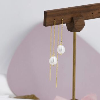 Natural Drop Pearl Threader Earrings, 6 of 12