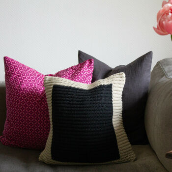 Colour Block Cushion Hand Knit In Ecru And Black, 2 of 4