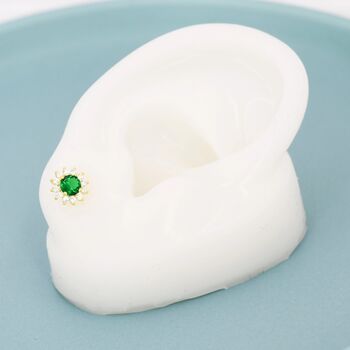 Sterling Silver Emerald Flower Stud Earrings, 3 of 11