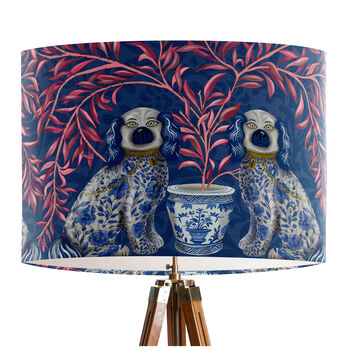 Staffordshire Dog Twins On Blue Lampshade, 2 of 5