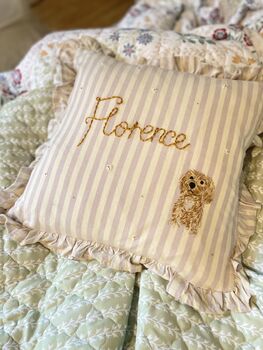 Hand Embroidered Personalised Lilac Nursery Pillow, 5 of 7