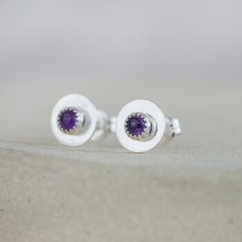 Sterling Silver Birthstone Small Disc Studs, 5 of 12