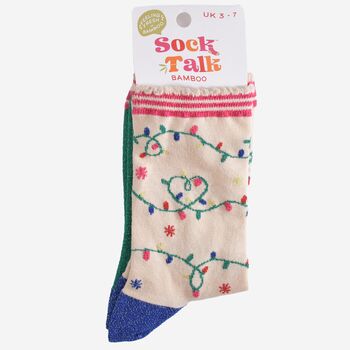 Women's Bamboo Socks Cream Party Lights, 5 of 5