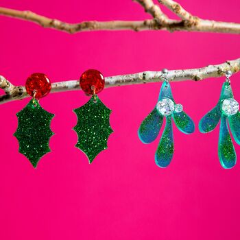 Festive Holly Earrings, Christmas Gift For Her, 2 of 6