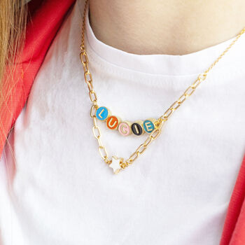 Draped Enamel Name Necklace With Star Detail, 10 of 11