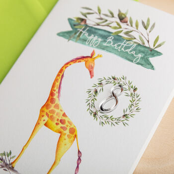 Personalised Giraffe Illustrated Birthday Card With Age, 3 of 4