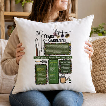 30th Birthday Gift For Gardeners Personalised Cushion, 2 of 9