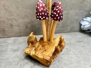 Purple Mushroom Candle Holder Teak Root Toadstool Gift, 8 of 9