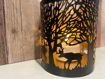 Stag Pillar Candle Holder 20cm Black And Gold Metal Gift, 6 of 11