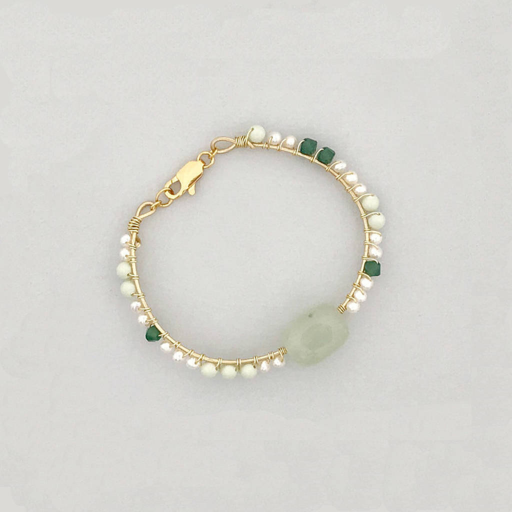 Green Pearl And Crystal Semi Precious Stone Bracelet By Britten ...