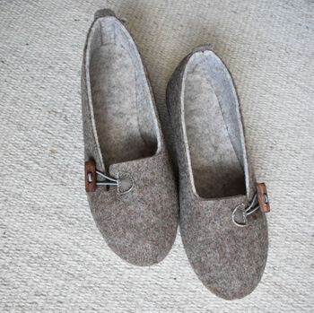 Wool Ballerina Style Slippers With Toggle Oak Brown, 3 of 5
