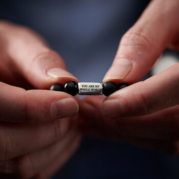 Personalised Men's Sterling Silver And Black Onyx Bead Roman Numeral Bracelet, 4 of 9