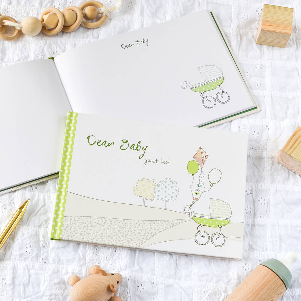 Baby Shower, Dear Baby Guest Book Green, 1 of 10