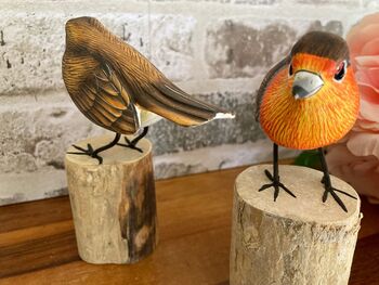 Robin Statue Sculpture Wooden Bird For Home Or Garden, 4 of 8