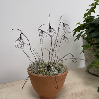 Wire Snowdrops In Handmade Egg Cup Shape Terracotta Pot, 5 of 7