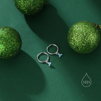 Sterling Silver Opal Trio Droplet Tiny Huggie Hoop Earrings, 10 of 12