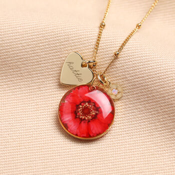 Personalised Pressed Birth Flower And Heart Charm Necklace, 2 of 5