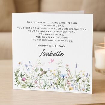 Personalised Wildflower Poem Birthday Card For Granddaughter, 2 of 8
