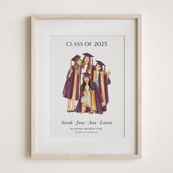 Personalised Graduation Gift – Hand Drawn Portrait From Photo, Friends Keepsake Print, Class Of 2025 Party Or School Leavers Decor, 6 of 9