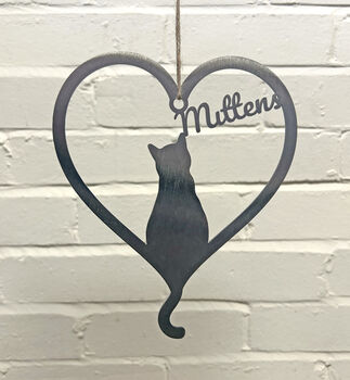 Personalised Cat Silhouette Steel Heart, 4 of 5
