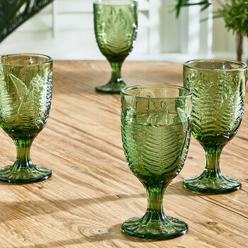 Set Of Four Botanical Fern Green Wine Goblets, 3 of 8