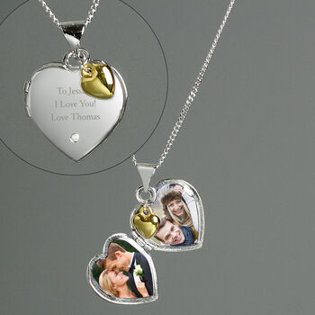 Personalised Mummy Sterling Silver Heart Locket Necklace With Diamond And 9ct Gold Charm, 2 of 3