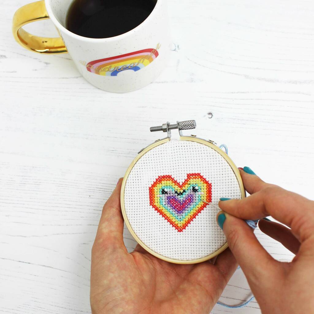 Rainbow Heart Mini Cross Stitch Kit, 1 of 6