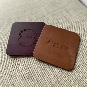 Mother's Day Personalised Vintage Leather Coaster Set, 6 of 8