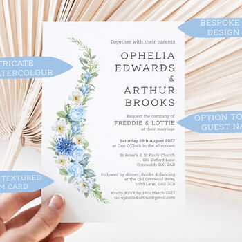 Wedding Invitation Blue Floral, 2 of 6