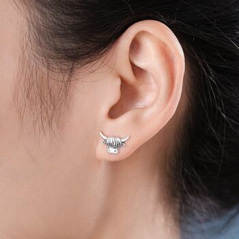 Delicate Highland Cow Internal Flat Back Earrings In Sterling Silver, 4 of 12