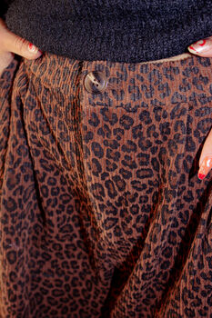 Brown Corduroy Leopard Print Wide Leg Trousers, 2 of 8