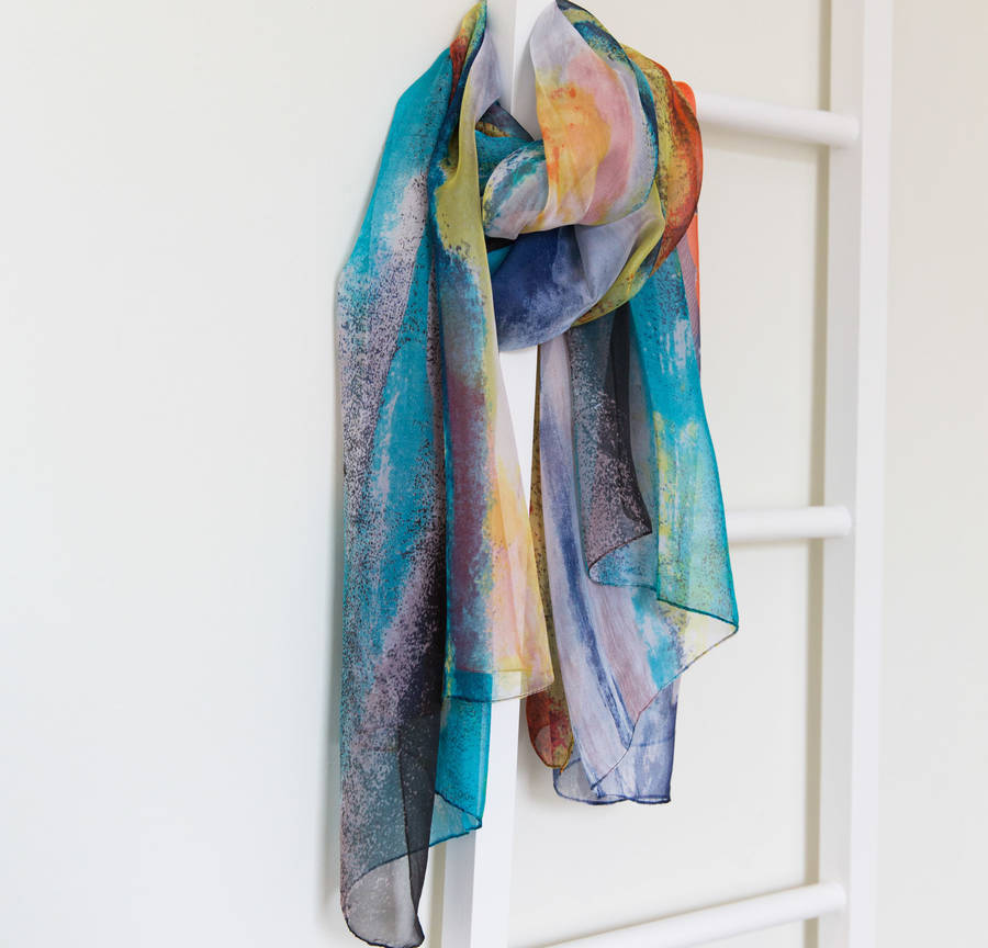 Painterly Blue And Grey Print Silk Scarf By Lola & Alice ...