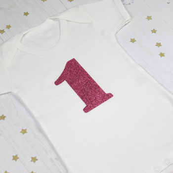 First Birthday Glitter Number One Baby Grow, 5 of 6