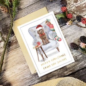 Brown Cockapoo Personalised Christmas Card By Mitzi Prints