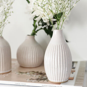 Set Of Three Small Grooved Bud Vases, H10cm/12.5cm, 5 of 5