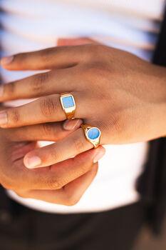 Silver Men's Blue Lace Agate Gemstone Square Signet Ring, 10 of 12