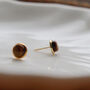 Tiny Gold Stud Earrings With Tigers Eye Crystal, thumbnail 3 of 4