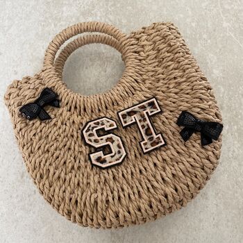 Personalised Ada Bow Half Moon Wicker Basket Drawstring Bag, 2 of 4