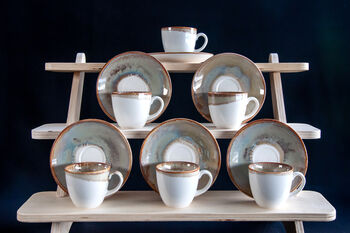 Beige Set Of Six Porcelain Espresso Cup And Saucer, 10 of 11