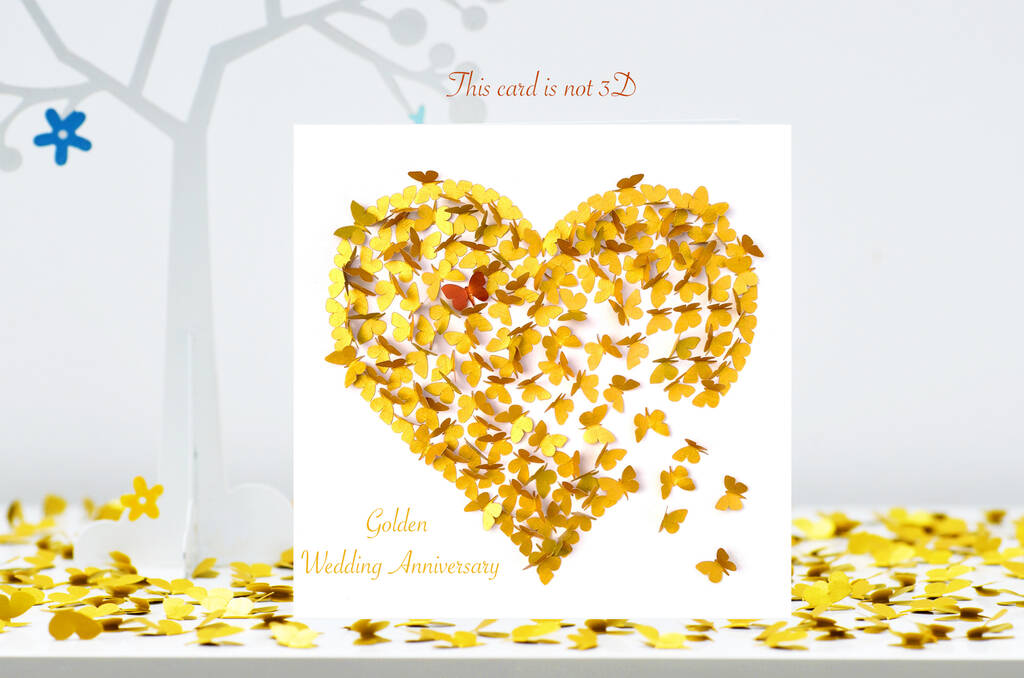 Gold Butterfly Heart Golden Wedding Anniversary Card, 1 of 9