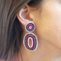 Pink And Blue Beaded Oval Statement Earrings, thumbnail 1 of 4