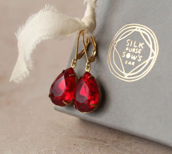 Vintage Ruby Red Teardrop Earrings, 4 of 7